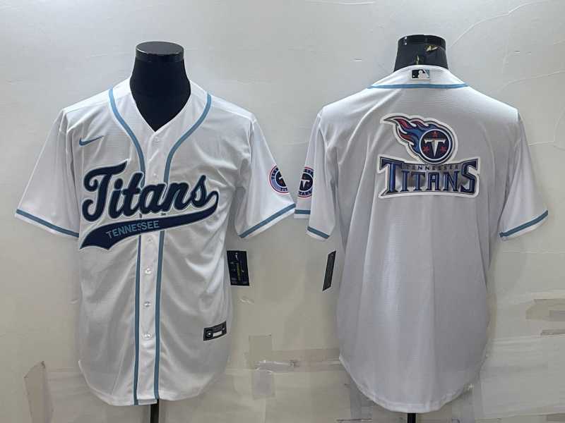 Men%27s Tennessee Titans White Team Big Logo With Patch Cool Base Stitched Baseball Jersey